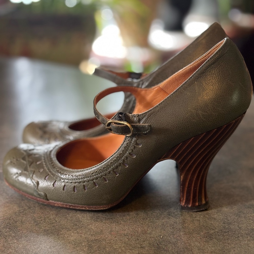 Chie Mihara Green and Brown Vintage-Style Heels